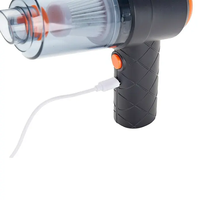 Aspirador de batería VAC02 - 1 batería, 1.200 mAh, Volumen de recipiente: 25 l - Primer plano de una aspiradora de mano cargándose.