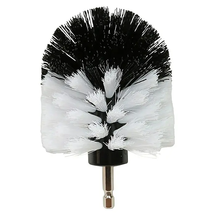 Cepillo rotativo de lavado suave - 3 pzs. - Accesorio de cepillo para taladro con cerdas negras y blancas y un eje hexagonal para taladros. Ideal para la limpieza.