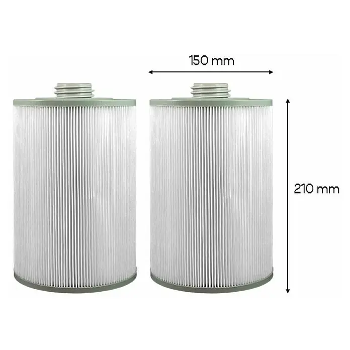 Camargue Cartucho filtrante Montana - Específico para: Piscinas Montana de Denform, Cantidad total: 2 ud. - Imagen de dos filtros de piscina idénticos con unas dimensiones de 150 mm de ancho y 210 mm de alto.