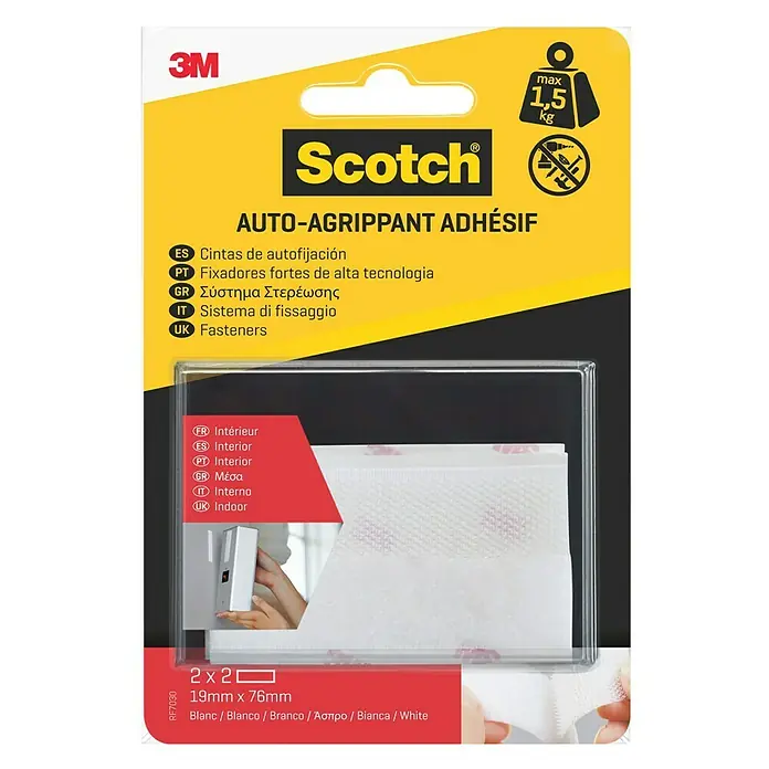 3M Scotch Cinta engomada Interior - 19 mm x 1,5 m, Blanco - Cinta autoadhesiva Scotch 3M, para interiores, soporta hasta 1,5 kg, ideal para herramientas.