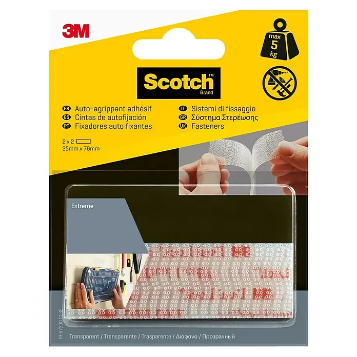3M Scotch Cinta engomada Extreme - 25 x 76 mm, Blanco - Scotch Extreme Almohadillas de Montaje: Transparentes, fuerte adhesión, ideal para montar objetos de hasta 5 kg sin taladrar.