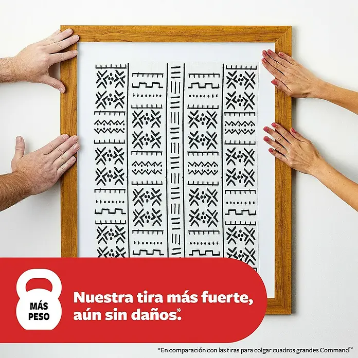 3M Command Gancho para colgar cuadros XL - Plástico, Blanco - Una obra de arte enmarcada que se está montando en la pared. El soporte de pared es fuerte y no daña la pared.