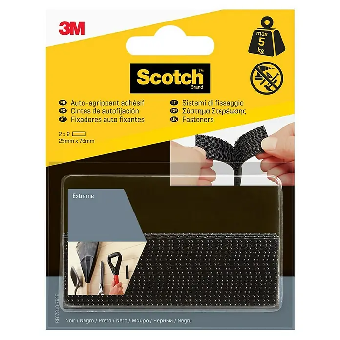 3M Scotch Cinta engomada Extreme - 25 x 76 mm, Negro - Fijaciones Scotch Extreme, ideales para montar objetos de hasta 5 kg. Las cintas adhesivas fuertes son versátiles y fáciles de usar.
