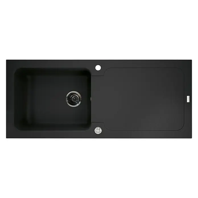Carea Einbauspüle Botia - 118 x 50 cm, Schwarz, Material Spüle: CAREAlith® - Schwarze Küchenspüle mit Abtropffläche. Die Spüle ist aus hochwertigem Material gefertigt und bietet viel Platz zum Spülen und Abtropfen.