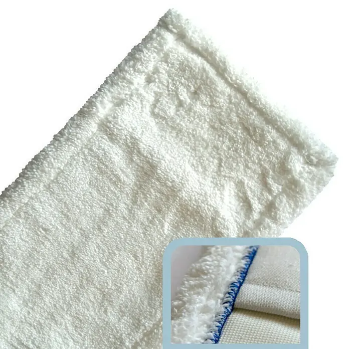 Mikrofasermopp Excellent - Breite: 50 cm - Detailaufnahme eines weißen Mikrofaser-Moppaufsatzes mit blauem Rand, ideal für streifenfreie Reinigung.