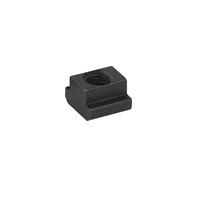 Güde T-Nutenstein - 13,5 x 8,5 mm, 2 Stk. - Nahaufnahme einer T-Nut Mutter aus schwarzem Metall, ein Verbindungselement für Werkzeugmaschinen.