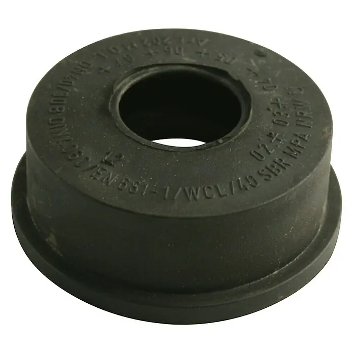 HTGM-Manschette B - DN 40/30 - Schwarze Gummibuchse mit zentraler Öffnung und umlaufender Beschriftung, ideal für industrielle Anwendungen und Maschinenbau.