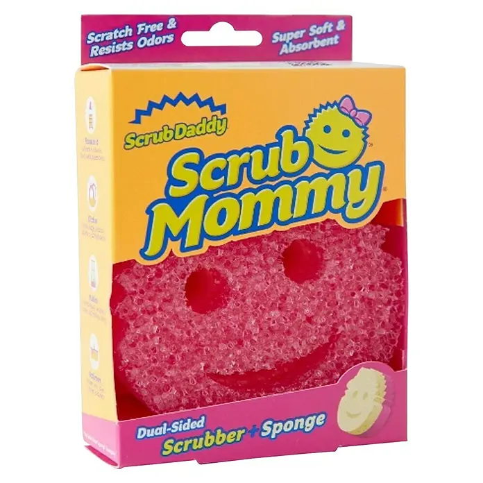 Scrub Daddy Allzweckschwamm Scrub Mommy - Geeignet für: Alle Oberflächen - Abbildung einer Scrub Mommy Scheuerschwamm, die kratzfrei ist und Gerüchen widersteht, superweich und saugfähig ist.