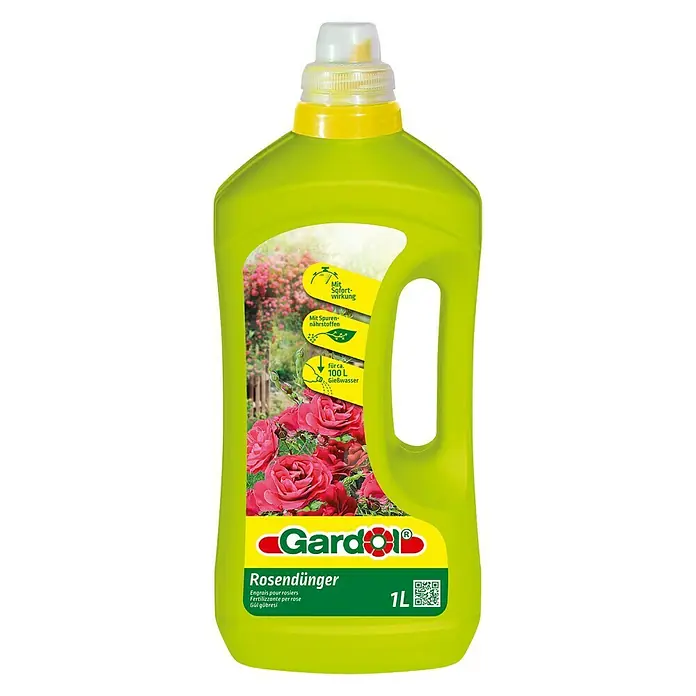 Gardol Rosendünger - 1 l - Gardol Rosendünger in einer hellgrünen Plastikflasche. Flüssigdünger für Rosen mit Sofortwirkung und Spurennährstoffen, ausreichend für 100L Gießwasser.