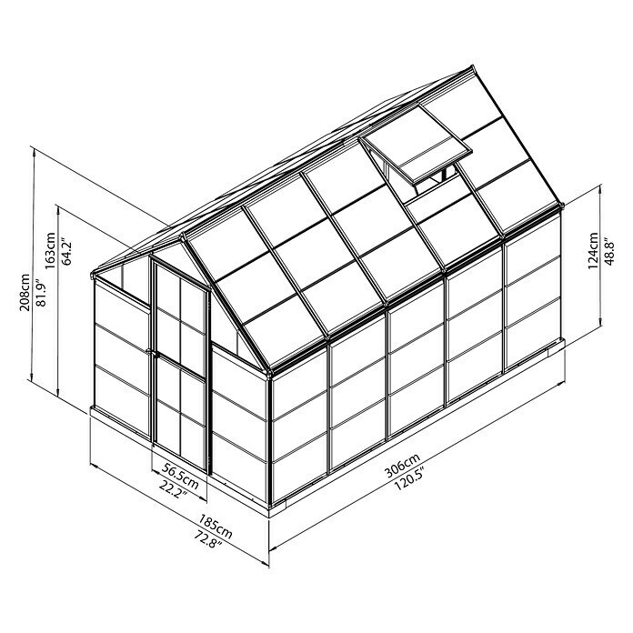 Palram – Canopia Invernadero Harmony (Medidas ext. (An x Pr): 185 x 306 cm, Plateado, Área: 5,6 m²) | BAUHAUS