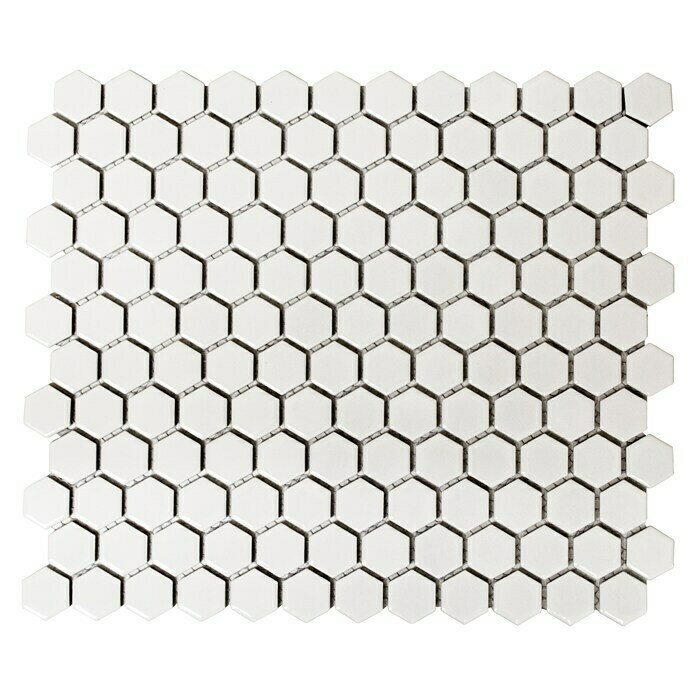 Mosaikfliese Hexagon Uni HX 055 (26 x 30 cm, Weiß, Matt)