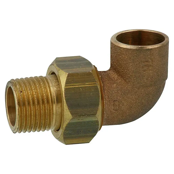 Winkelverschraubung 4098g - Durchmesser: 15 mm, Außengewinde: ½″, Metall - Messing-Winkelstück mit Gewindeanschluss für Sanitär- und Heizungsinstallationen. Robuste Ausführung für zuverlässige Verbindungen.