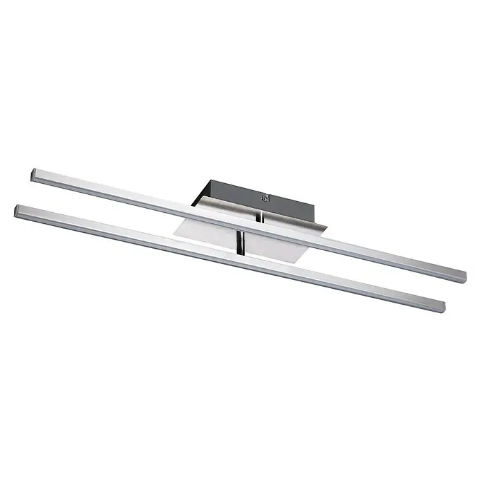 Tween Light LED-Deckenleuchte Vanzone - 16 W, L x B x H: 61 x 10,5 x 7,5 cm, Chrom, Opal, Warmweiß - Moderne LED-Deckenleuchte mit zwei silbernen Lichtleisten und quadratischer Deckenbefestigung für stilvolle Beleuchtung.