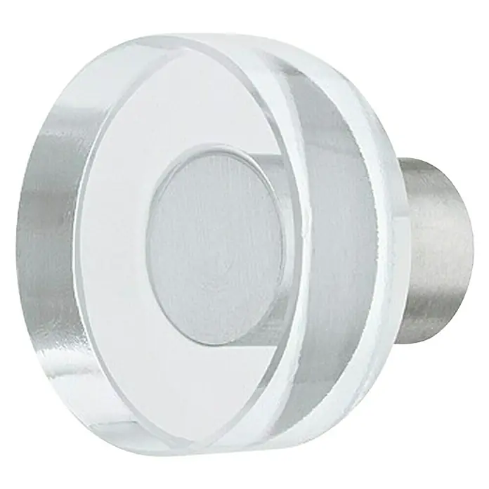 Möbelknopf - Typ Möbelgriff: Knopf, Ø x H: 25 x 22 mm, Glas, Sonstige, Transparent - Nahaufnahme eines runden Möbelknopfs aus Acryl mit Metallsockel.