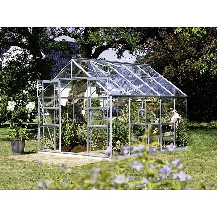 Vitavia Gewächshaus (3,21 x 2,57 x 2,3 m, Farbe: Aluminium, Einscheibensicherheitsglas (ESG), 3 mm)