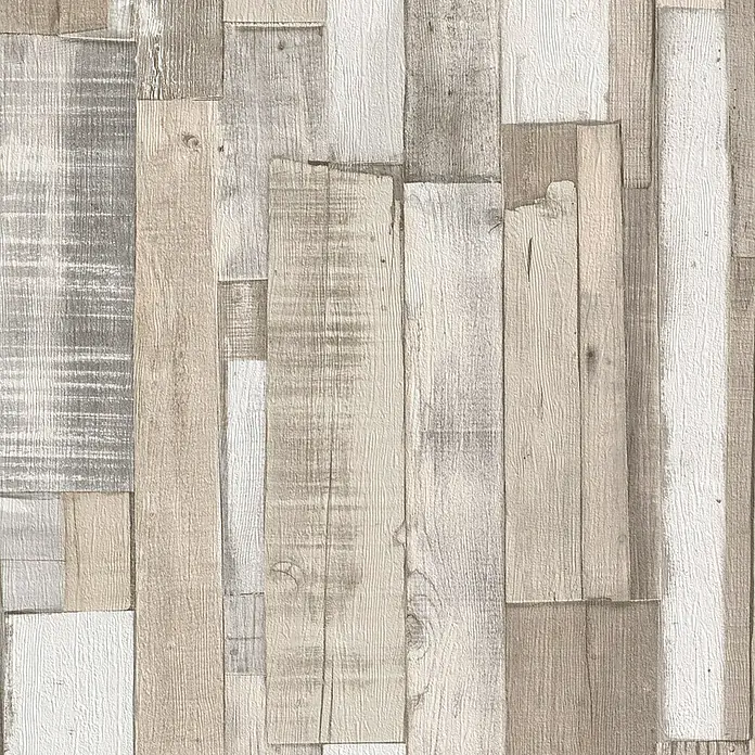 Rasch Papiertapete - Beige/Creme, Holzoptik, 10,05 x 0,53 m - Abstraktes Wanddesign mit hellen, holzähnlichen Planken, die eine rustikale und moderne Optik vereinen.