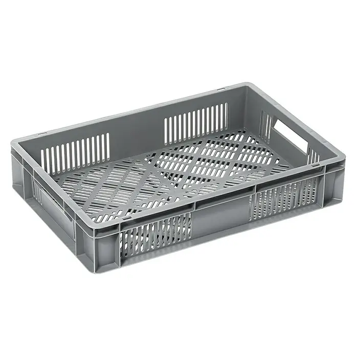 BAUHAUS Eurobox - 20 l, L x B x H: 60 x 40 x 12 cm, Offen - Graue Kunststoffbox mit Schlitzen an den Seiten und einem perforierten Boden zur Belüftung.