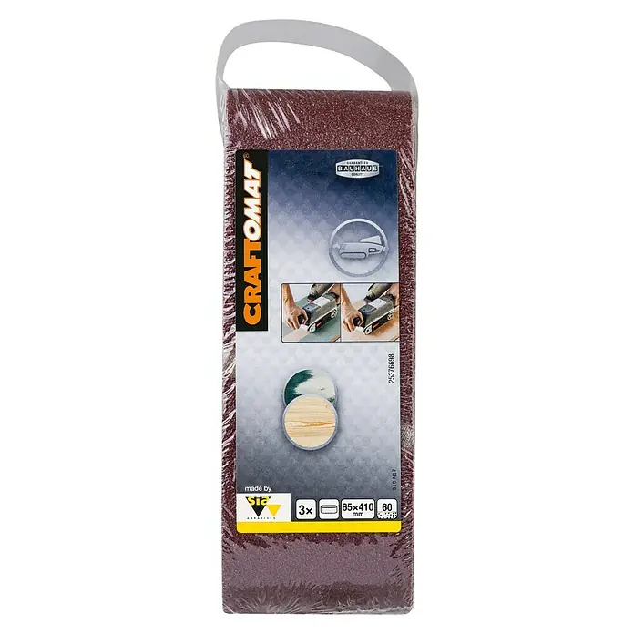 Craftomat Lija de banda - L x An: 410 x 65 mm, Grano: 60, 3 ud. - Paquete de bandas de lija Craftomat, grano 60, dimensiones 65x410 mm, ideal para lijar madera y otros materiales.