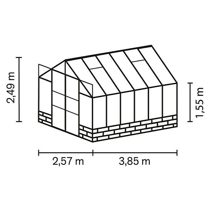 Vitavia Gewächshaus Cassandra 9900 Plus3,85 x 2,57 x 2,49 m, Farbe: Aluminium, Sockelmauer, Farbe Stein: Anthrazit, Einscheibensicherheitsglas (ESG) Unknown