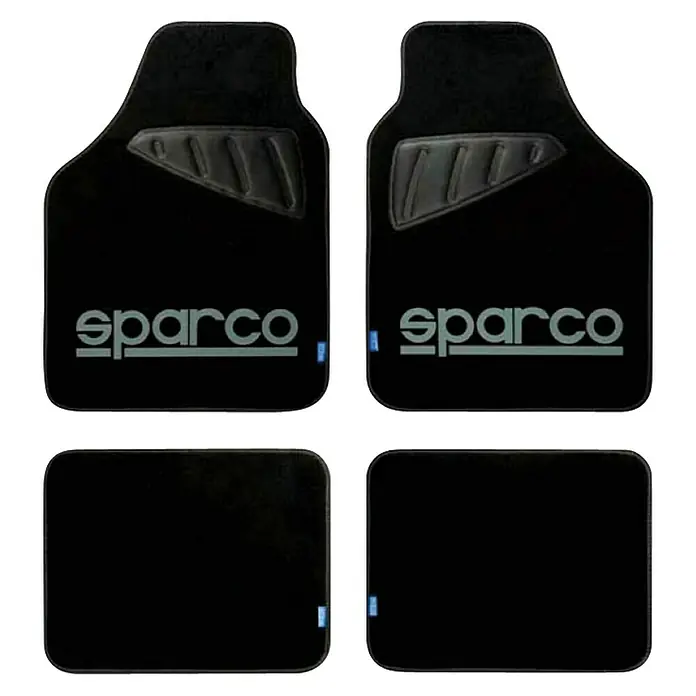 Sparco Juego de alfombrillas para coche - 4 pzs., Negro/Gris - Juego de alfombrillas negras Sparco con el logotipo de Sparco, garantizando una protección óptima y un aspecto deportivo.