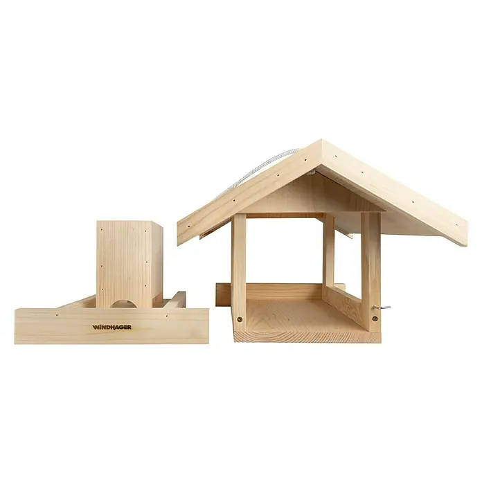 Windhager Vogelfutterhaus Rastkogel - 40 x 33 x 25 cm, Braun, Holz, Kiefer - Ein naturbelassenes Windhager Vogelhaus aus Holz mit Futterspender für den Garten oder Balkon, um Vögel anzulocken.
