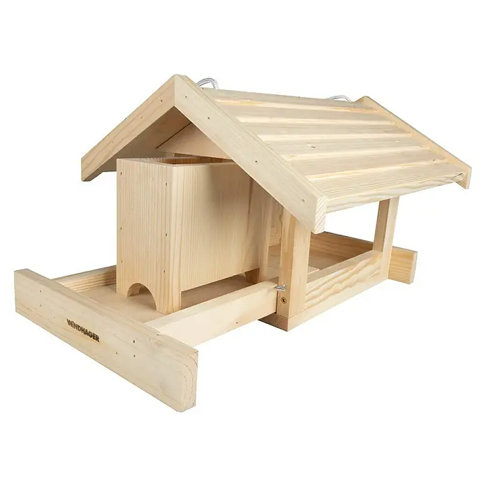 Windhager Vogelfutterhaus Rastkogel - 40 x 33 x 25 cm, Braun, Holz, Kiefer - Ein naturbelassenes Windhager Vogelhaus mit Dach, Futterspender und großzügiger Landefläche. Ideal für den Garten.