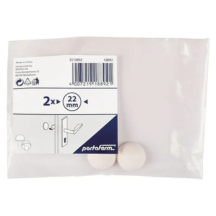 Portaferm Türpuffer - Durchmesser: 22 mm, Weiß, 2 Stk. - Eine Packung mit zwei Türpuffern von Portaferm, 22 mm Durchmesser, zum Schutz von Wänden vor Türklinken.