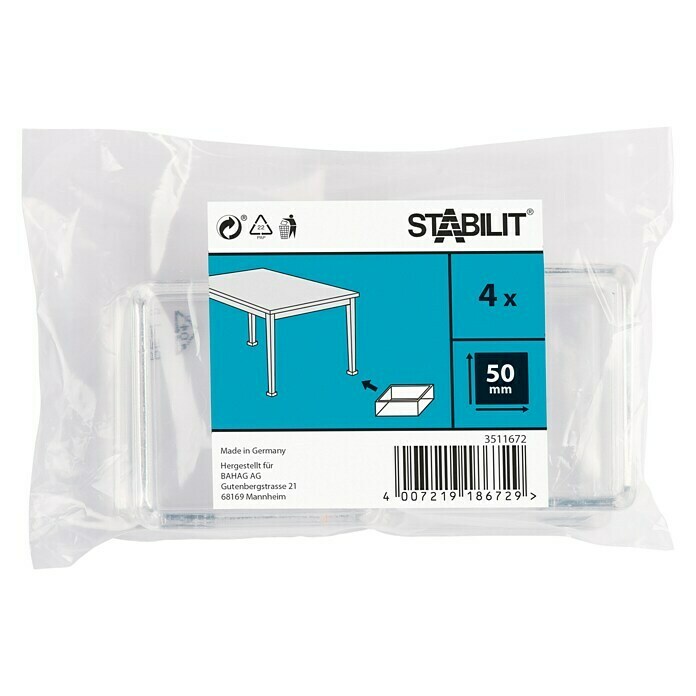 Stabilit Base para muebles (50 x 50 mm, Fijar, 4 uds., Transparente)
