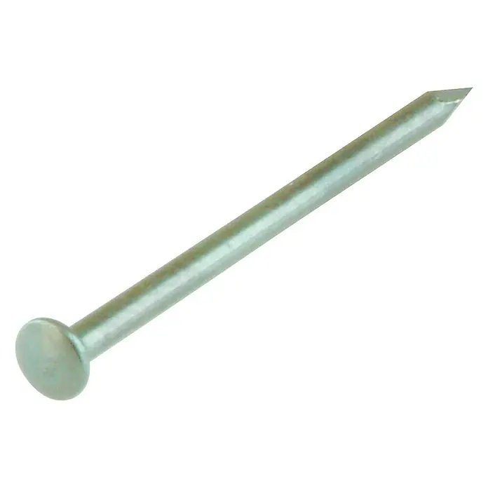 Suki Clavo - Ø x L: 2,5 x 80 mm, Acero, 40 ud. - Clavo: Primer plano de un solo clavo plateado con cabeza plana y punta afilada, sobre un fondo blanco liso.