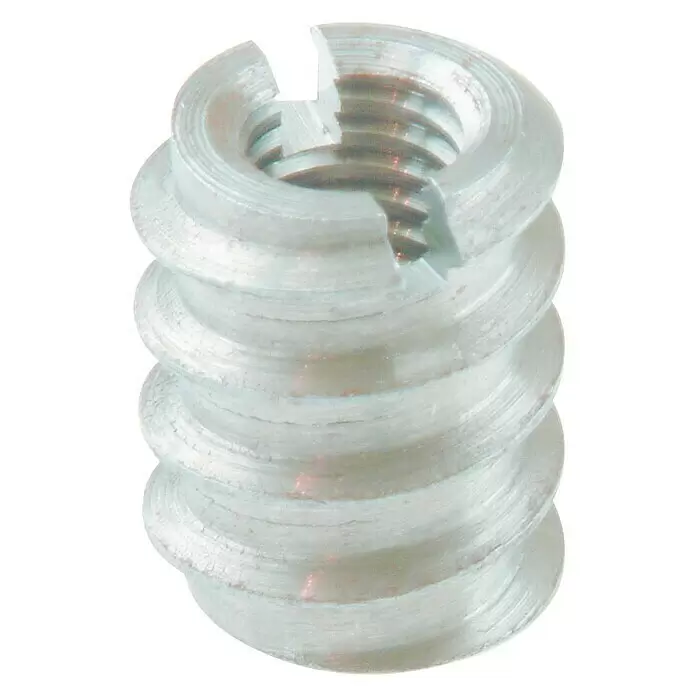 Suki Conector roscado - Rosca: M 6, Acero, Brillante, 10 ud. - Inserto roscado autorroscante plateado con rosca exterior para madera y rosca interior, con ranura.