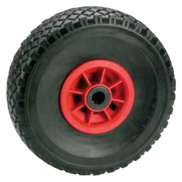 Sackkarren-Ersatzrad - Durchmesser: 26 cm, Traglast: 100 kg, Nabenbreite: 75 mm, Blockprofil - Schwarzes Rad mit roter Nabe für Schubkarren, Gartenwagen oder andere Geräte. Robustes Design für den Einsatz im Freien.