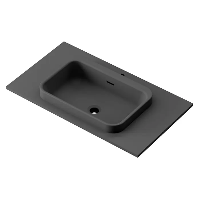 Lavabo y encimera Paul - 46 x 81 cm, Orificios para grifo: Medio, Con desbordamiento, Antracita - Moderno tablero de lavabo gris con un lavabo empotrado de diseño minimalista, ideal para un baño elegante.