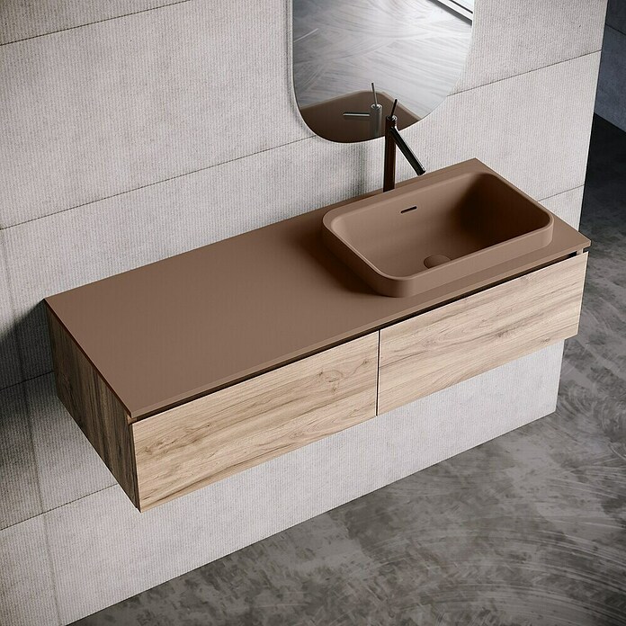 Lavabo y encimera Paul derecha (46 x 121 cm, Orificios para grifo: Derecha, Con desbordamiento, Cacao) | BAUHAUS
