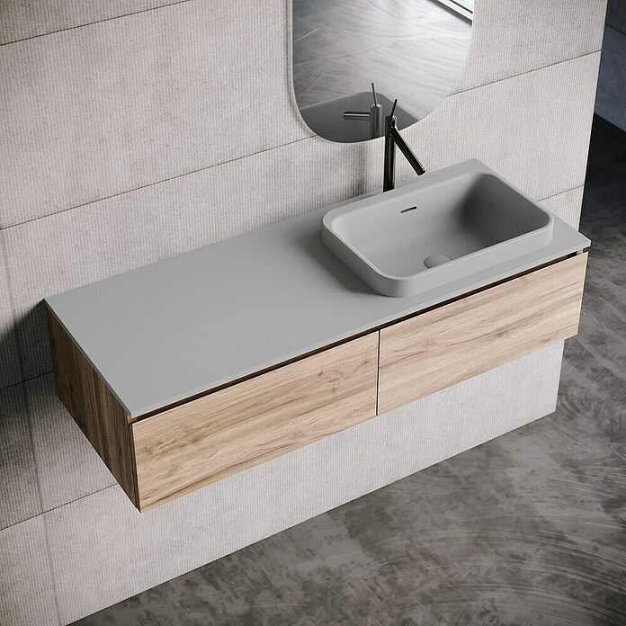 Lavabo y encimera Paul derecha (46 x 121 cm, Orificios para grifo: Derecha, Con desbordamiento, Gris) | BAUHAUS