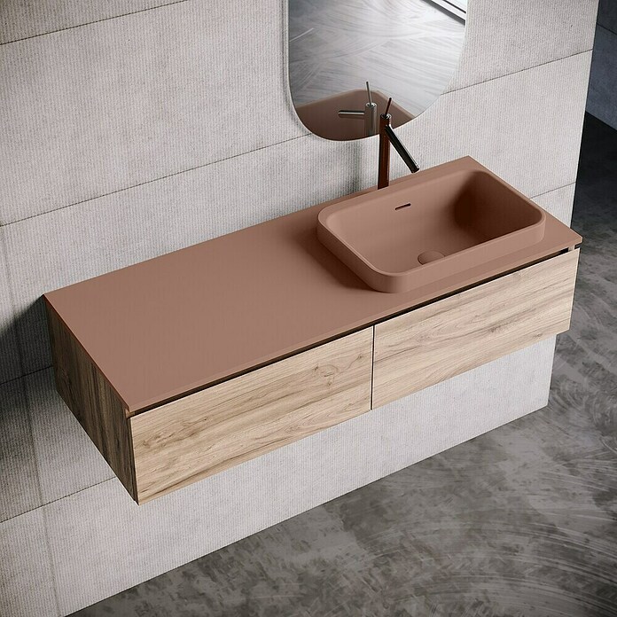 Lavabo y encimera Paul derecha (46 x 121 cm, Orificios para grifo: Derecha, Con desbordamiento, Rosa california) | BAUHAUS