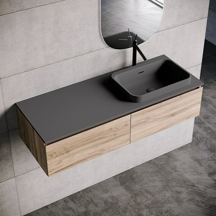 Lavabo y encimera Paul derecha (46 x 121 cm, Orificios para grifo: Derecha, Con desbordamiento, Antracita) | BAUHAUS