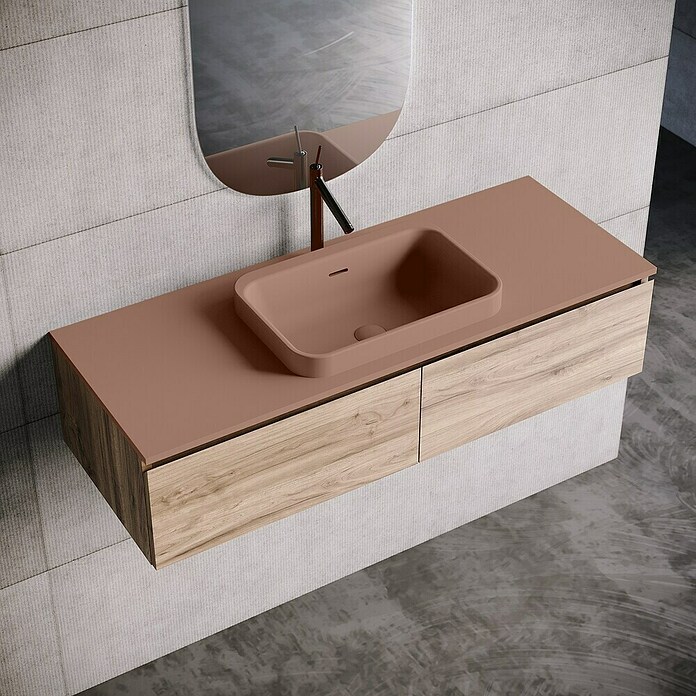 Lavabo y encimera Paul (46 x 121 cm, Orificios para grifo: Medio, Con desbordamiento, Rosa california) | BAUHAUS