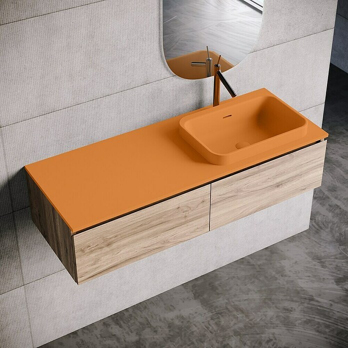 Lavabo y encimera Paul derecha (46 x 121 cm, Orificios para grifo: Derecha, Con desbordamiento, Melocotón) | BAUHAUS