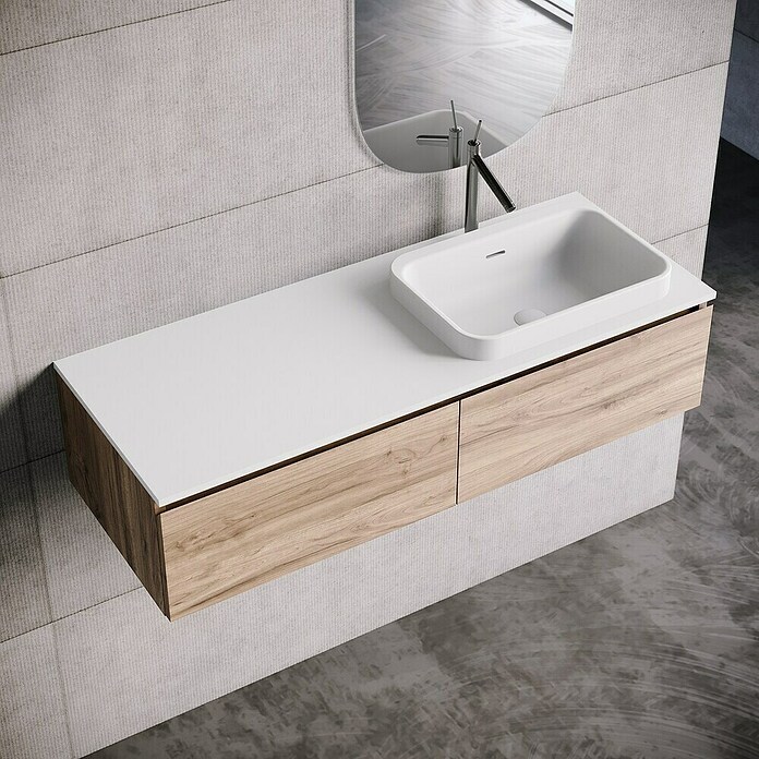 Lavabo y encimera Paul derecha (46 x 121 cm, Orificios para grifo: Derecha, Con desbordamiento, Blanco) | BAUHAUS