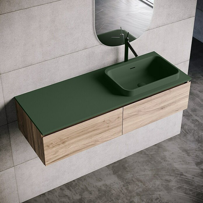 Lavabo y encimera Paul derecha (46 x 121 cm, Orificios para grifo: Derecha, Con desbordamiento, Verde oliva) | BAUHAUS