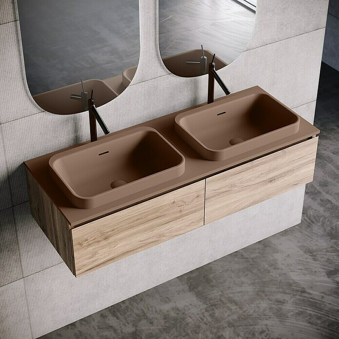 Lavabo doble y encimera Paul (46 x 121 cm, Con desbordamiento, Cacao) | BAUHAUS