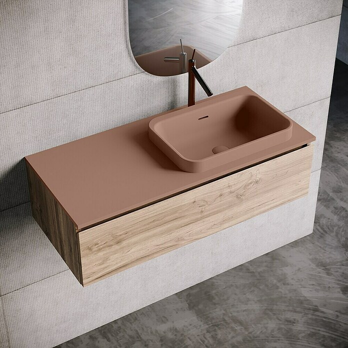 Lavabo y encimera Paul derecha (46 x 101 cm, Orificios para grifo: Derecha, Con desbordamiento, Rosa california) | BAUHAUS