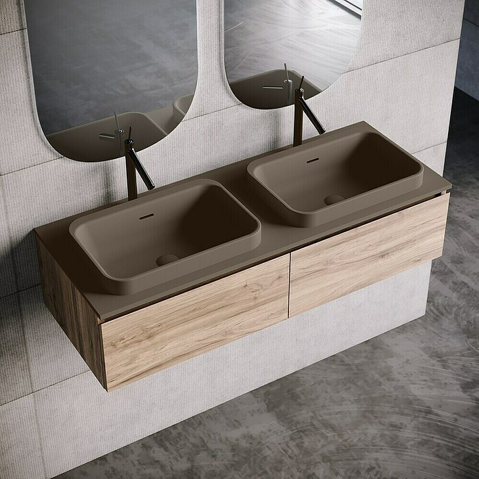 Lavabo doble y encimera Paul (46 x 121 cm, Con desbordamiento, Nut) | BAUHAUS