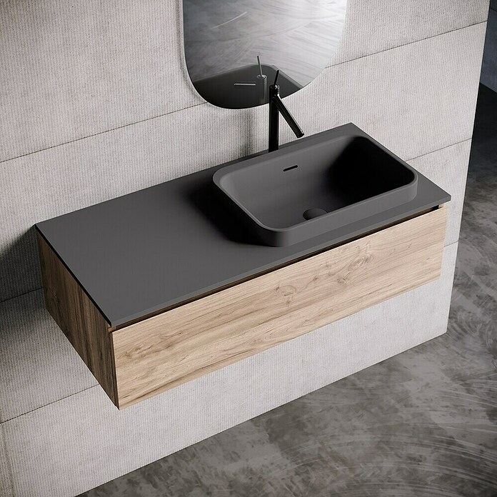 Lavabo y encimera Paul derecha (46 x 101 cm, Orificios para grifo: Derecha, Con desbordamiento, Antracita) | BAUHAUS