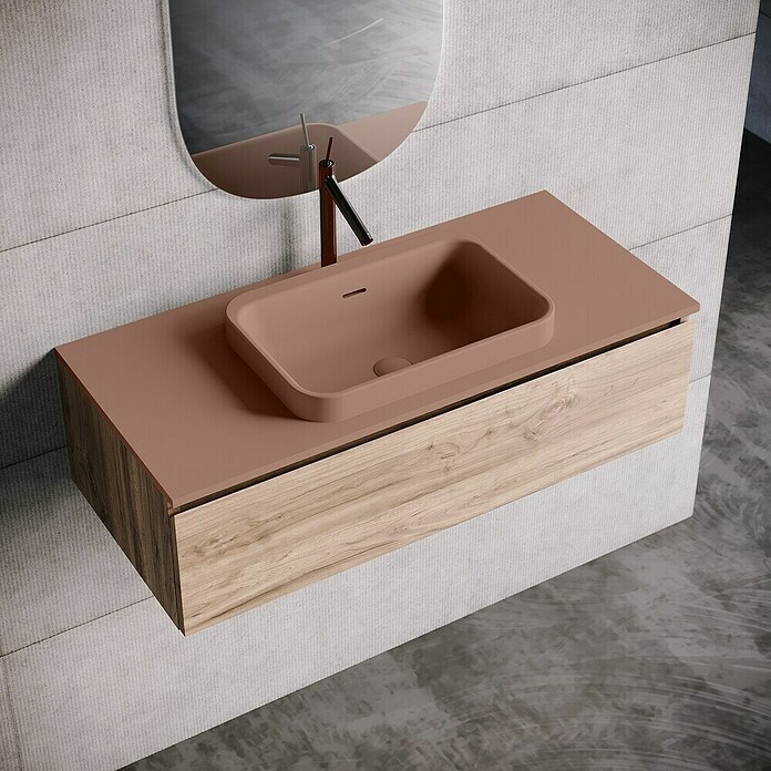 Lavabo y encimera Paul (46 x 101 cm, Orificios para grifo: Medio, Con desbordamiento, Rosa california) | BAUHAUS