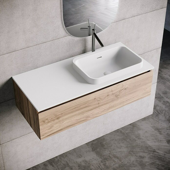 Lavabo y encimera Paul derecha (46 x 101 cm, Orificios para grifo: Derecha, Con desbordamiento, Blanco) | BAUHAUS