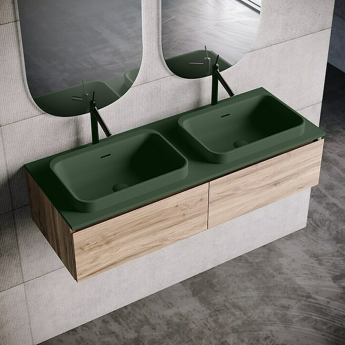 Lavabo doble y encimera Paul (46 x 121 cm, Con desbordamiento, Verde oliva) | BAUHAUS