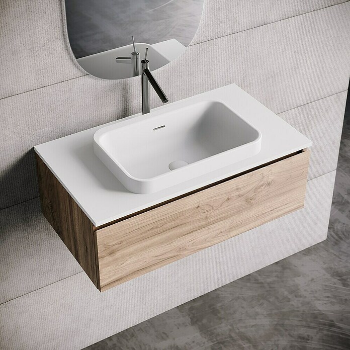 Lavabo y encimera Paul (46 x 81 cm, Orificios para grifo: Medio, Con desbordamiento, Blanco) | BAUHAUS