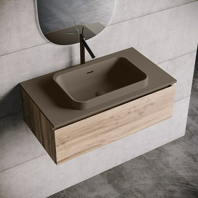 Lavabo y encimera Paul (46 x 81 cm, Orificios para grifo: Medio, Con desbordamiento, Nut) | BAUHAUS