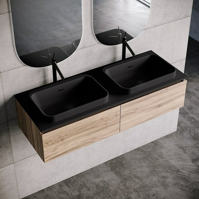Lavabo doble y encimera Paul (46 x 121 cm, Con desbordamiento, Negro) | BAUHAUS